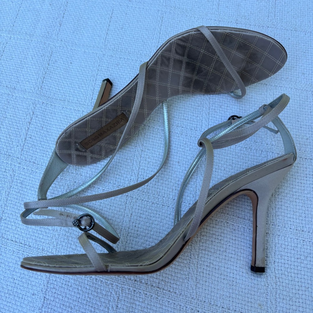 Women's 10 BCBGMAXAZRIA Thin Strappy Taupe Gray Minimalist Stiletto Heels - Picture 5 of 7